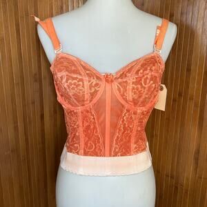 Vintage 90s Goddess Longline Bustier Bra 34C Bright Orange